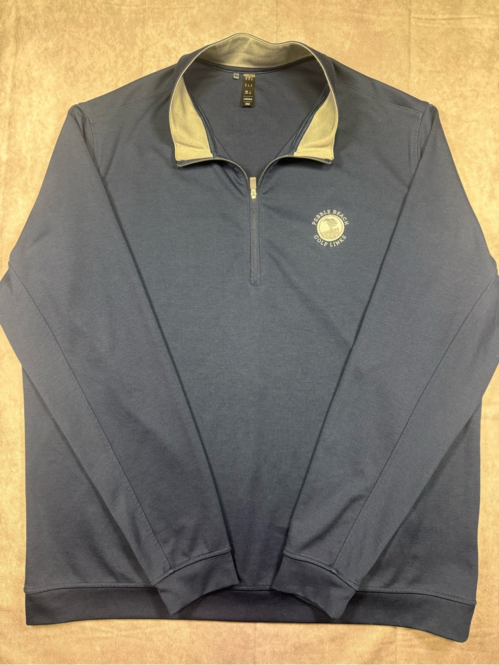 adidas Navy and Gray Pebble Beach Quarter-Zip Pullover Sweater - XL